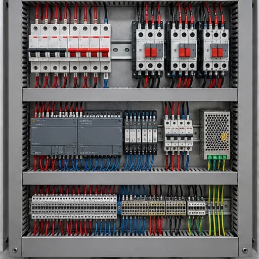 Fotografía editorial de un tablero de control eléctrico industrial
